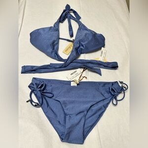 NWT;Bellisima Swimwear Wrap Halter blue Diamond Swarovski bikini 🩵